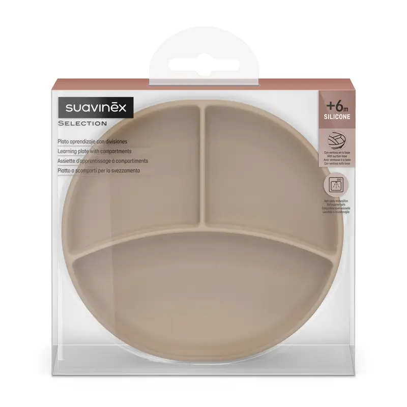 Suavinex Silicone Plate With Suction Cup And Divisions, +6 Months, Beige - Image 2